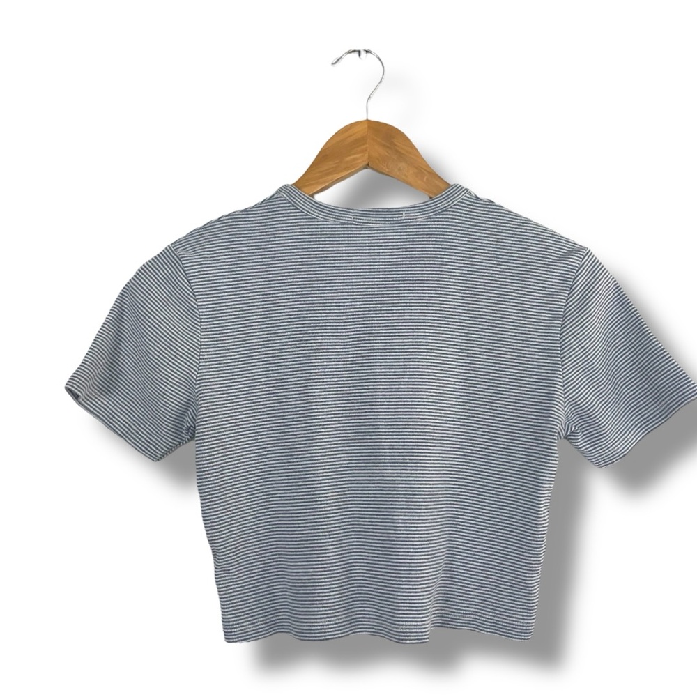 Brandy Melville Knit Striped Crop Top Baby Tee Blue White 100% Cotton - Picture 4 of 5